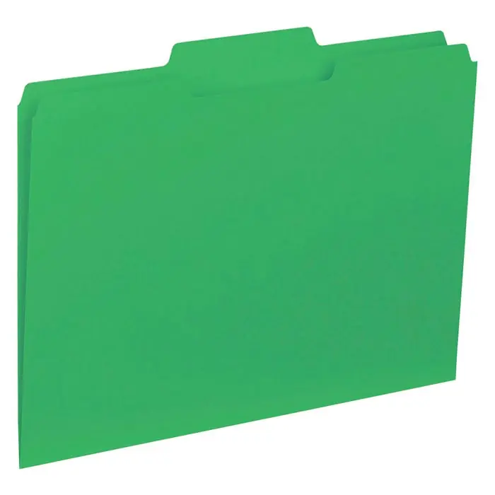 Trending Business Source Interior File Folder, Letter Size, 1/3 Cut Tabs, Green, Pack of 100